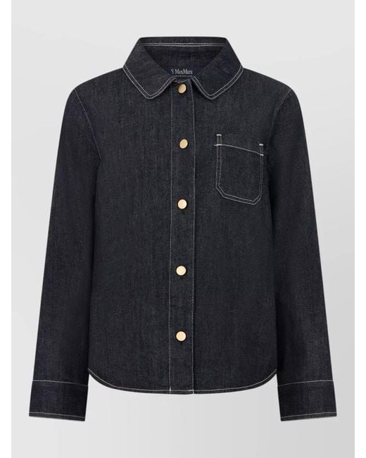 Max Mara Blue Denim Shirt Relaxed Cut Contrast Stitching