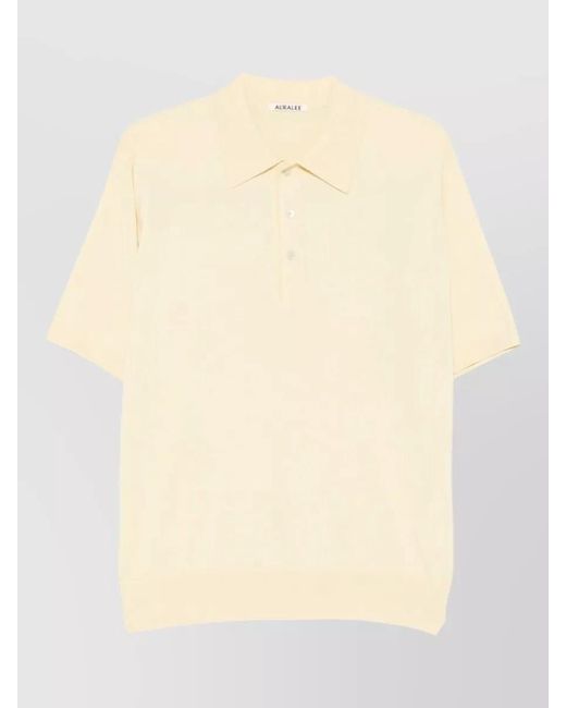 Auralee Natural Cotton Polo Shirt Short Sleeves Ribbed Hem for men