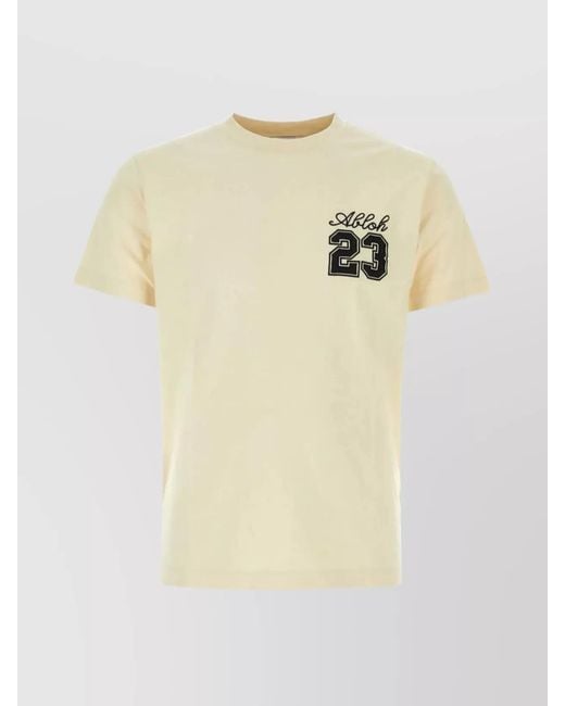 Off-White c/o Virgil Abloh Natural Cotton Logo-Embroidered Crew-Neck Short-Sleeve T-Shirt for men