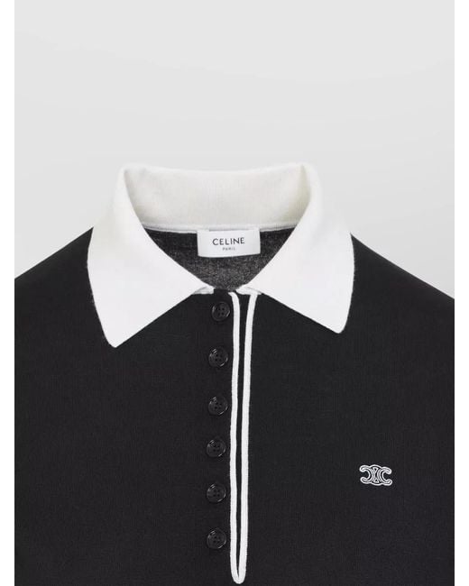 Céline Black Cashmere Silk Ribbed Polo Knit Top