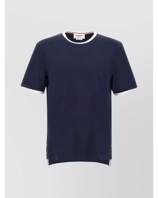 Thom Browne Blue Striped Cotton Crew Neck T-Shirt for men