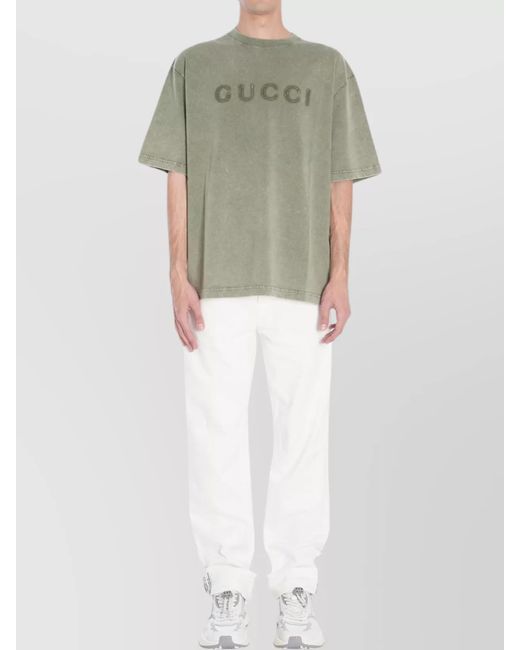 Gucci Green Crewneck Oversized Embroidered T-Shirt for men