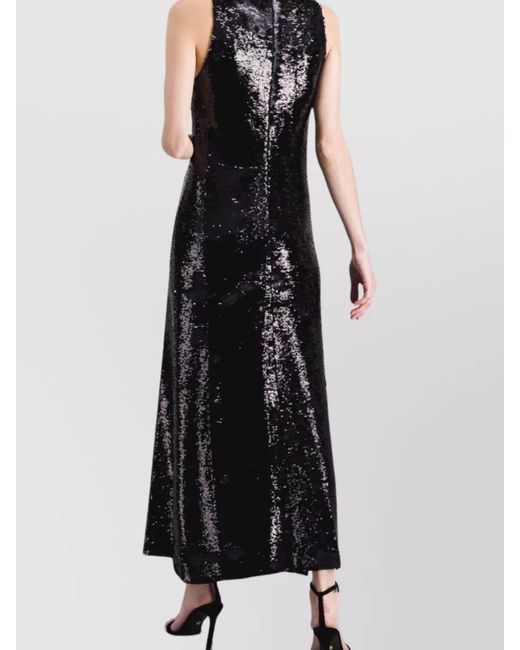 Atlein Black Maxi Draped Sequin Dress