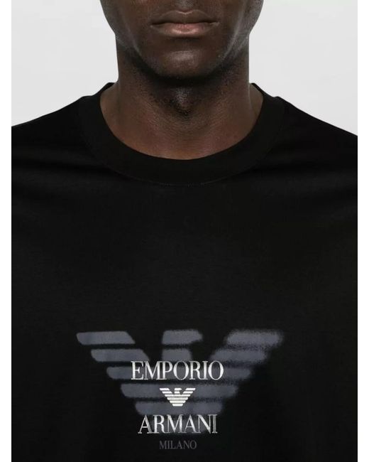 Emporio Armani Black Logo Print Cotton T-Shirt for men