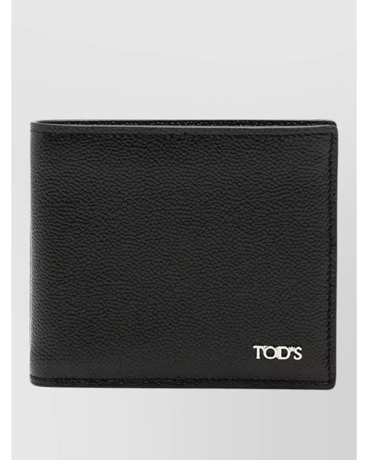 Tod's Black Logo Grain Leather Bifold Textured Wallet for men