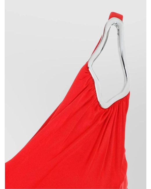 Lanvin Red Viscose Sleeveless V-Neck A-Line Midi Dress