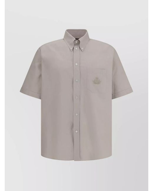 Fendi Gray Cotton Short-Sleeve Oxford Shirt for men