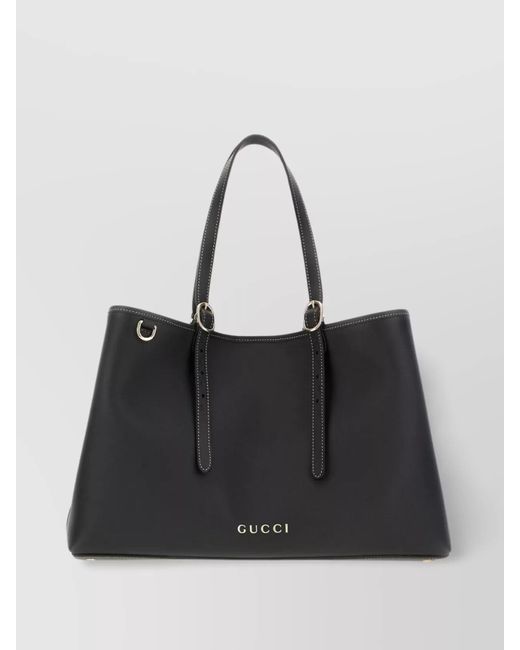 Gucci Black Leather Gg Emblem Shopping Bag