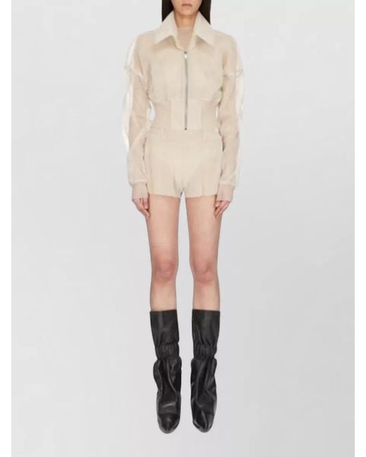 Rick Owens White Cropped Bomber Jacket Sheer Open Collar