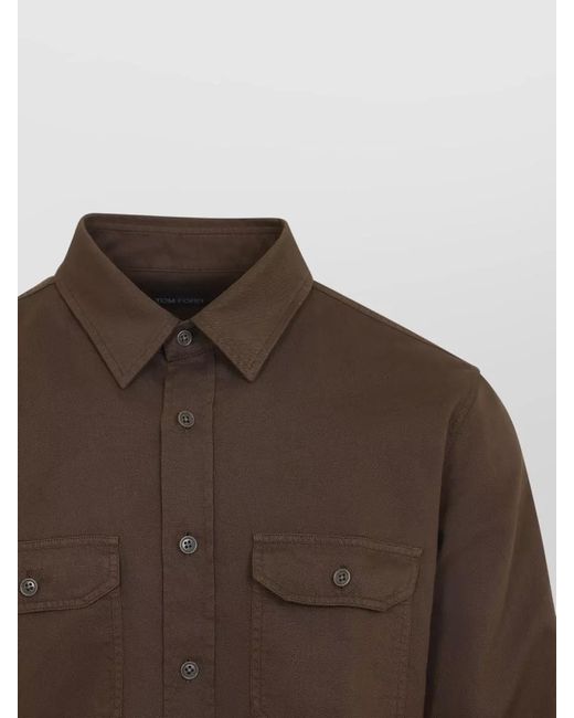 Tom Ford Brown Cotton Linen Military Shirt for men
