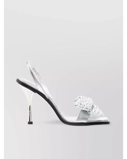 DSquared² White Leather Crystal Embellished Bow High Heel Sandals