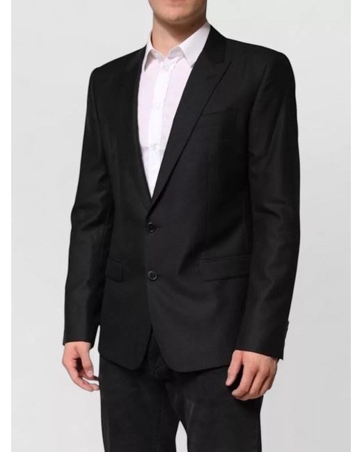 Dolce & Gabbana Black Wool Silk Slim-Fit Single-Breasted Suit Jacket for men