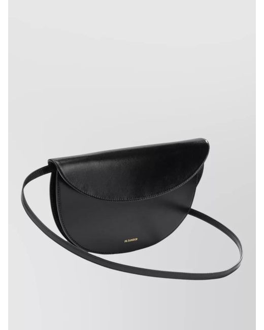 Jil Sander Black Curve Wallet Adjustable Strap Smooth Finish