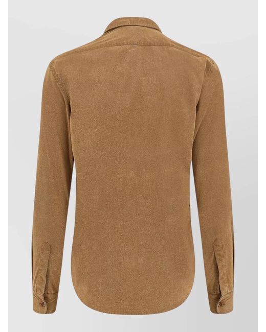 Aspesi Brown Suede Overshirt Buttoned Pockets Long Sleeves for men
