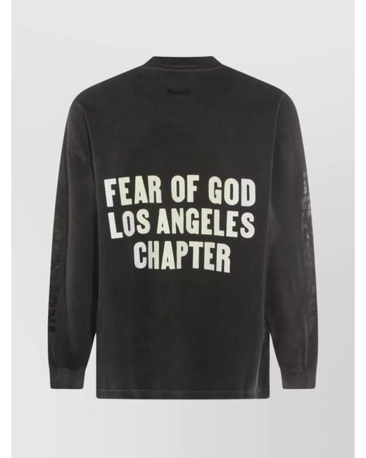 Fear Of God Black Graphic Print Crew Neck Short Sleeve T-Shirt for men