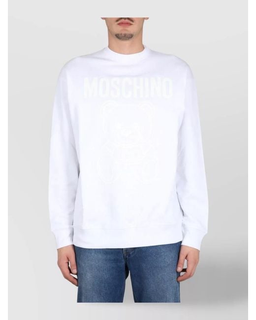 Moschino White Ribbed Cross-Neck Sweatshirt for men