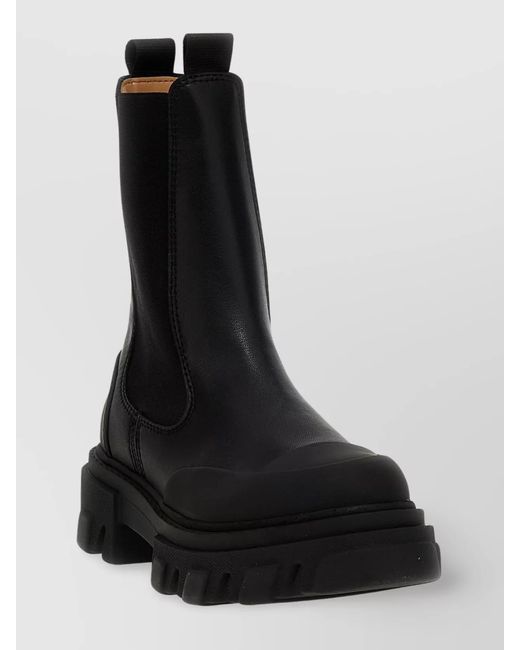 Ganni Black Leather Chelsea Ankle Boots
