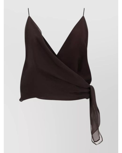 Alysi Black Sheer Wrap Top Spaghetti Straps Tie Detail