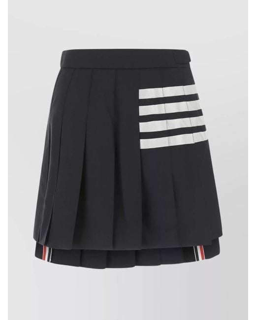 Thom Browne Black High-Waisted Pleated Mini Skirt Stripes