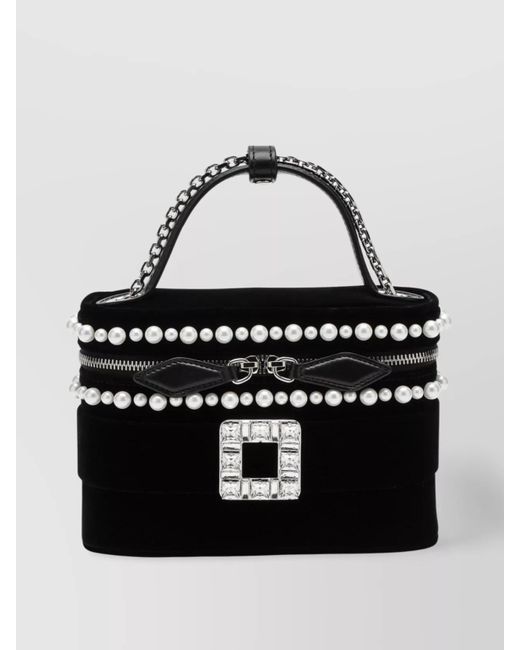 Roger Vivier Black Velvet Vanity Bag With Beads And Rhinestone Buckle