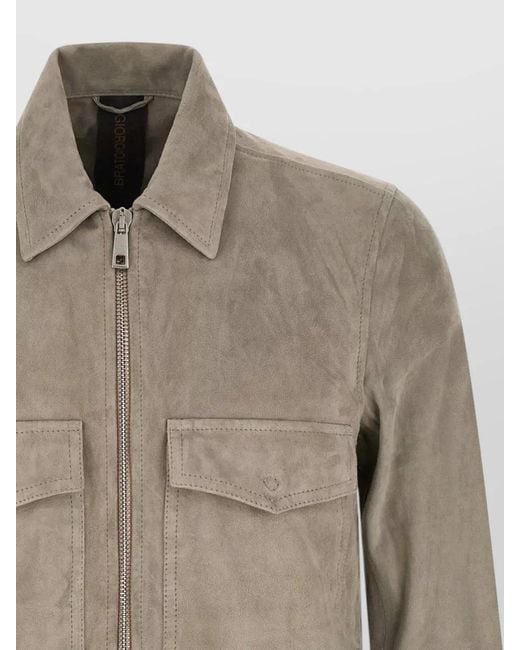 Giorgio Brato Natural Suede Texture Jacket Point Collar Chest Pockets for men