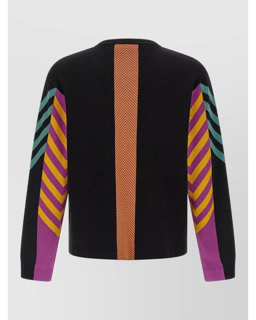 Kiko Kostadinov Green Cotton Chevron-Striped Jacquard-Knit Panelled Crew-Neck Long-Sleeve Sweater for men
