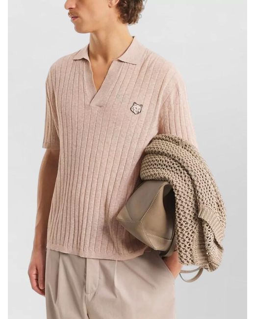 Maison Kitsuné Natural Linen Cotton Polo Shirt Short Sleeves for men
