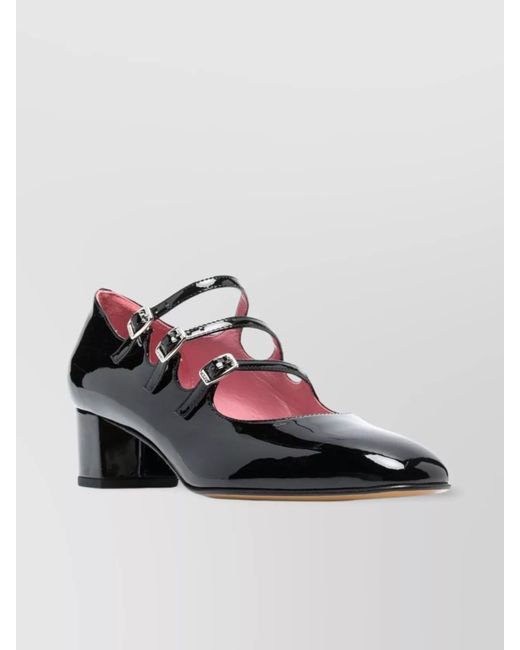 CAREL PARIS Gray Triple Buckle Almond Toe Block Heel Pumps