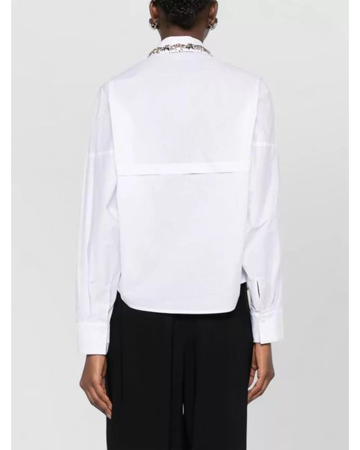 ERMANNO FIRENZE White Top Embellished Collar Floral Detail Design