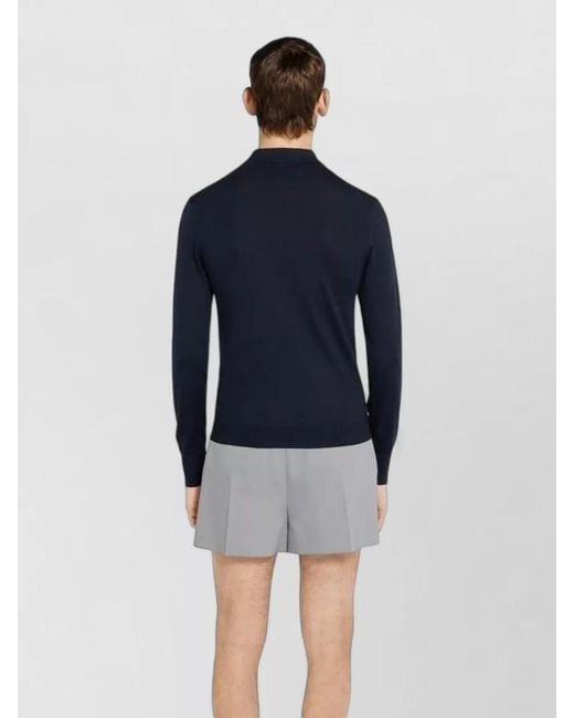 Gucci Blue Fine-Knit Wool Long-Sleeve Polo Shirt for men
