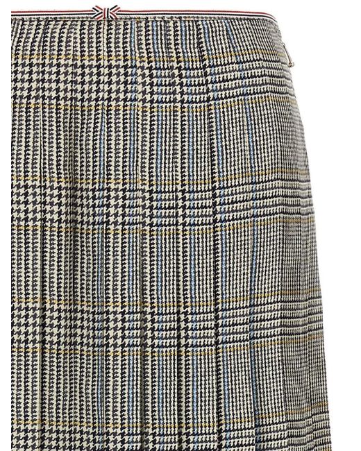 Thom Browne Gray Silk Tweed Pleated Skirt
