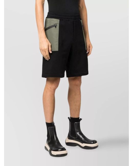McQueen Black Cotton Logo Print Knee-Length Track Shorts for men
