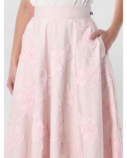 ROTATE BIRGER CHRISTENSEN Pink Cotton Floral-Embroidered Maxi A-Line Skirt