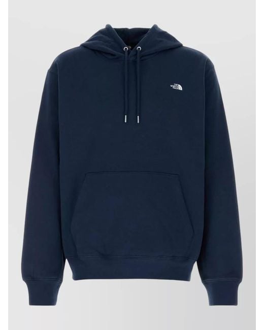 The North Face Blue Cotton Blend Hooded Sweatshirt Front Pocket for men