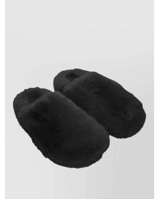 LA ROSE Black Faux Fur Flat Sole Open Back Slippers