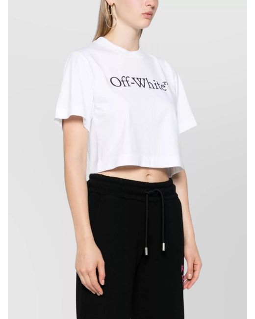 Off-White c/o Virgil Abloh White Cotton Logo Print Cropped T-Shirt