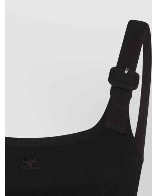 Courreges Black Cotton Asymmetric Ribbed Tank Top