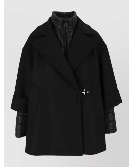Fay Black Wool Blend Single Breasted Coat