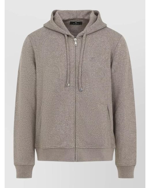 Etro Gray Hooded Jacket Paisley Pattern Front Pockets for men