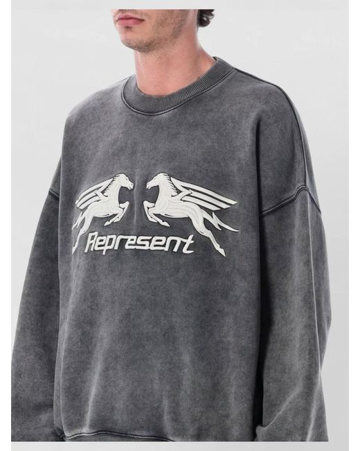 Represent Gray Pegasus Crew Neck Graphic Knit Sweatshirt for men