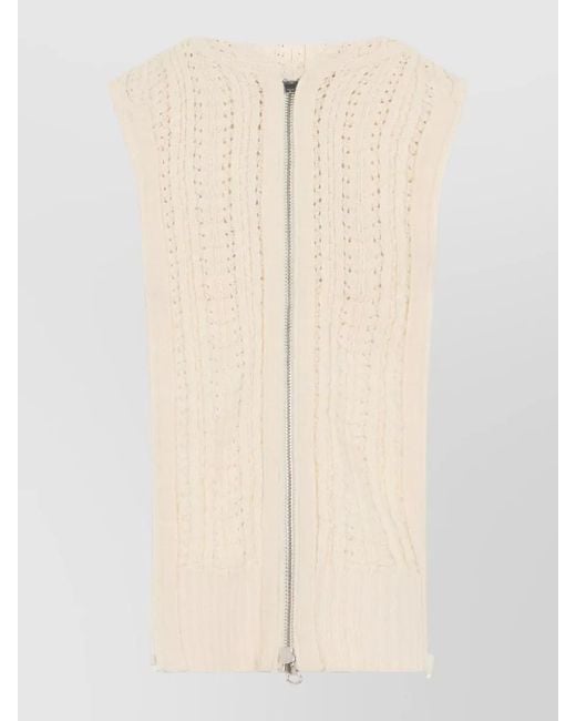 Veronica Beard Natural Hooded Sleeveless Knit Cardigan Vest