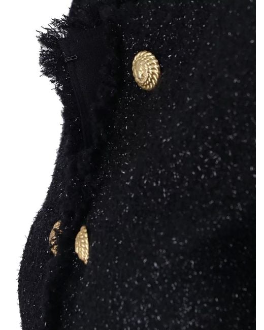 Balmain Blue Structured Shoulder Coat Frayed Edges Buttons