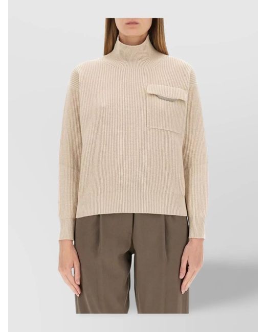 Brunello Cucinelli Natural Cashmere Knit Sweater Chest Pocket