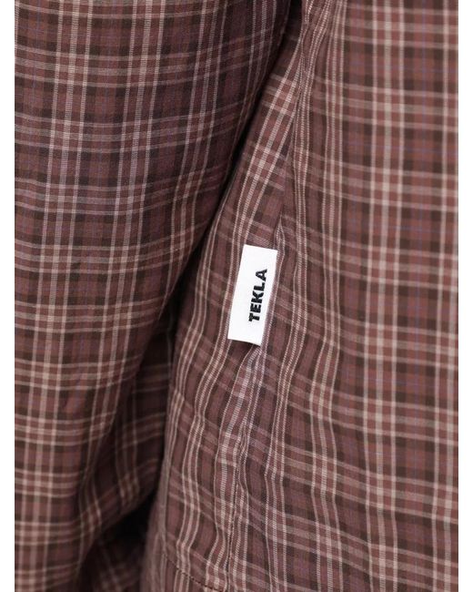 Tekla Brown Checkered Long Sleeve Relaxed Fit Shirt for men