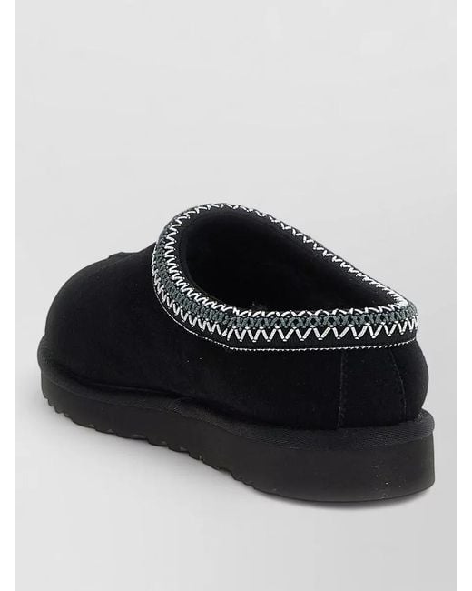 Ugg Black Slippers Embroidered Trim Flat Sole Round Toe for men