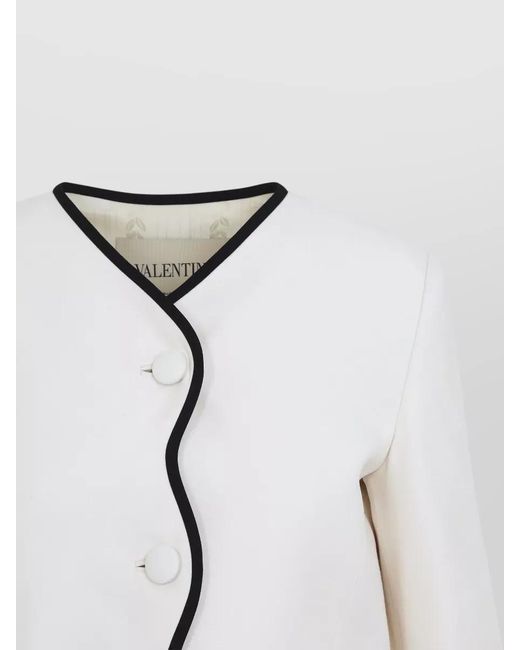 Valentino Natural Wool Silk Collarless Contrast Trim Blazer