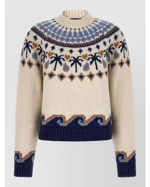 Alanui Blue Virgin Wool Fair Isle Jacquard Sweater