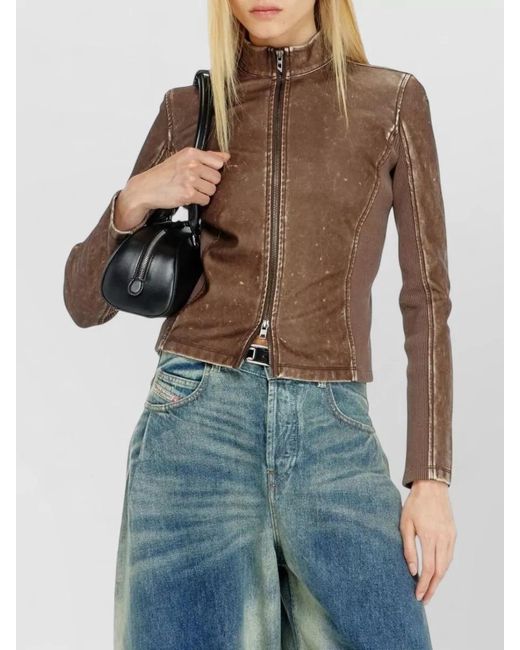 DIESEL Brown Ribbed-Knit Biker Jacket