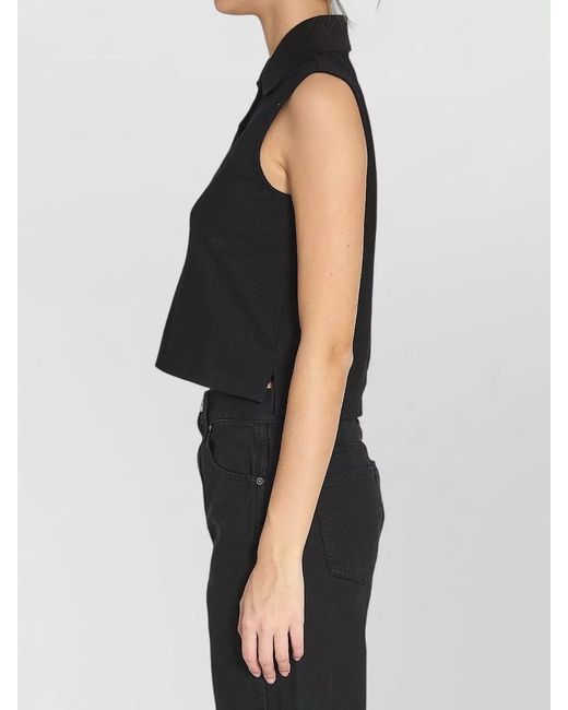 Saint Laurent Blue Cassandre Cotton Piqué Cropped Polo Top