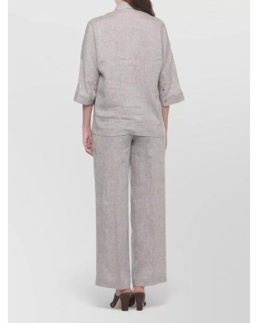 Peserico Gray Linen Shirt Collar Neckline Three Quarter Sleeves